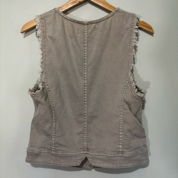 Vtg Denim Jean Vest Button Accent Zipper Pockets Size Medium Taupe Tanish Grey - Picture 3 of 7
